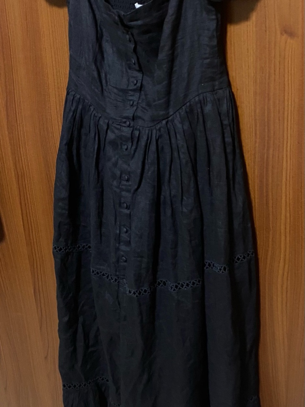 Black Puff-Sleeve Button Front 100 
% Linen Summer Maxi Dress size XS/Small - Picture 5 of 8